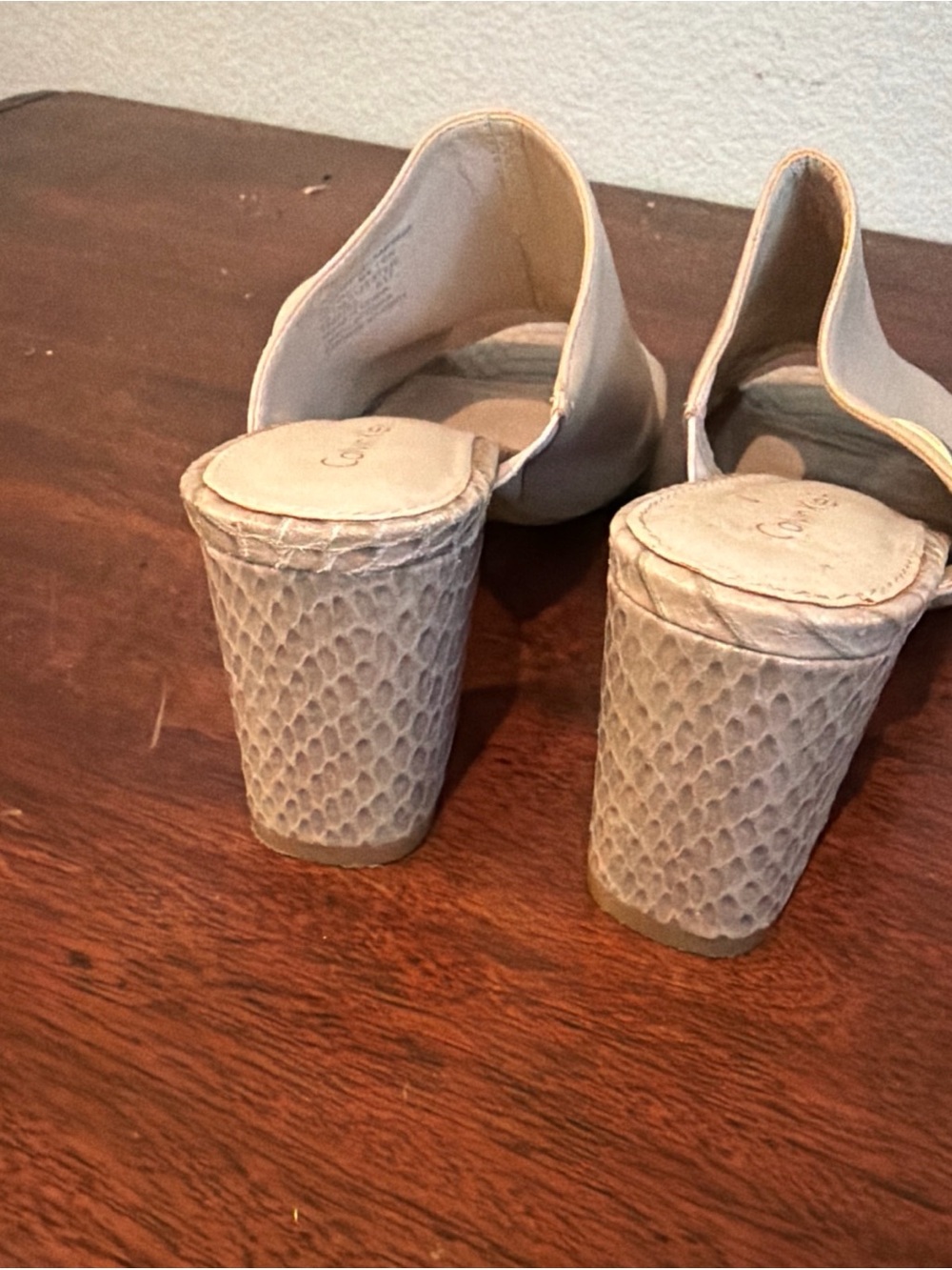 Neutral Beige Block Heel Sandals - Women's Slip-On Mules